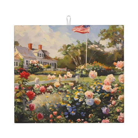

Honeii American Flag Rose Garden for Dish Drying Mat for Kitchen Counter Non-slip Rubber Backed Hide Stain Kitchen Super Absorbent Draining Mat Dish Rack Pad