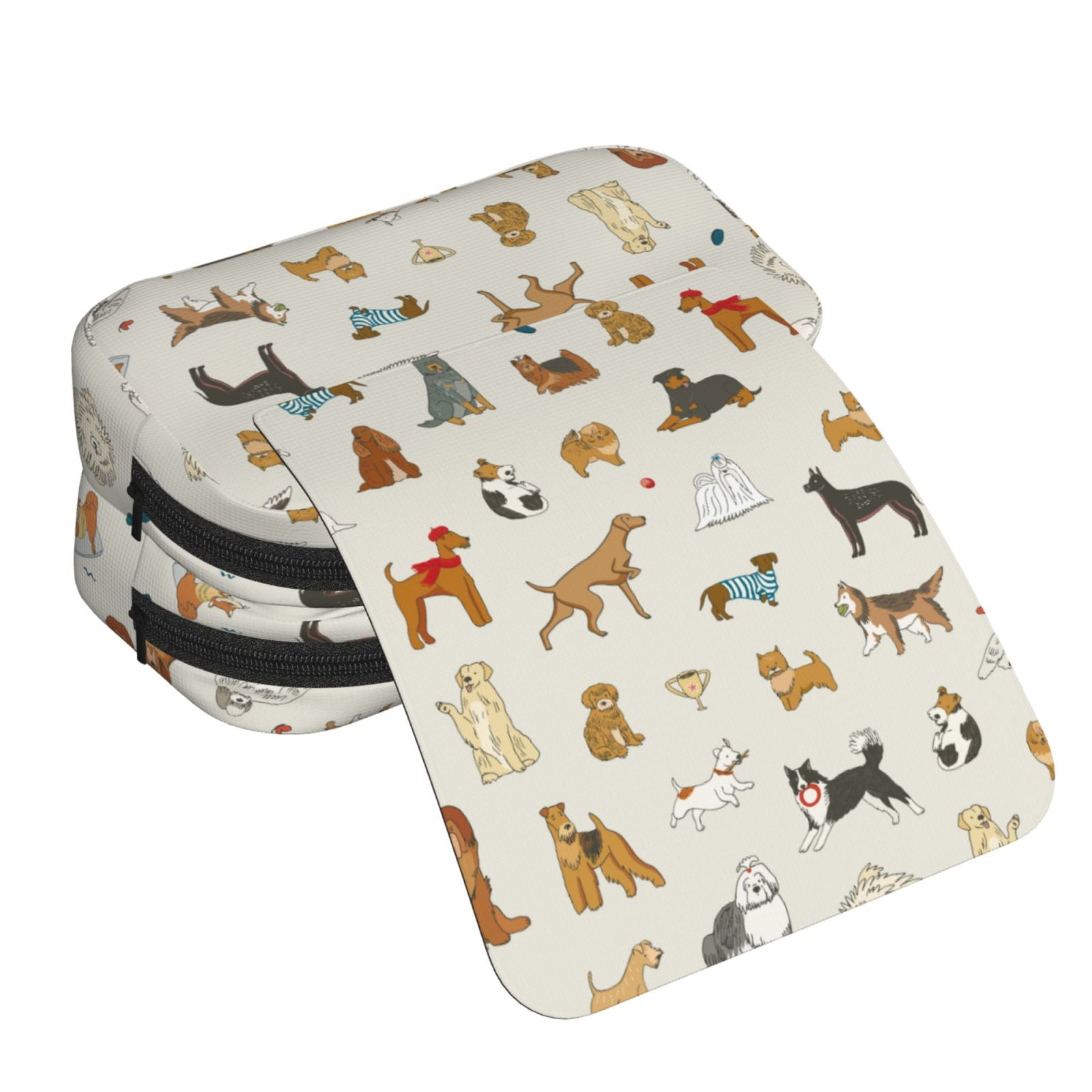 Rateoe Dogs Funny Pets Pattern Double Clamshell Pen Case, Storage Organizer with Two Zipper Compartments– Holds Up to 50 Pencils & Pens