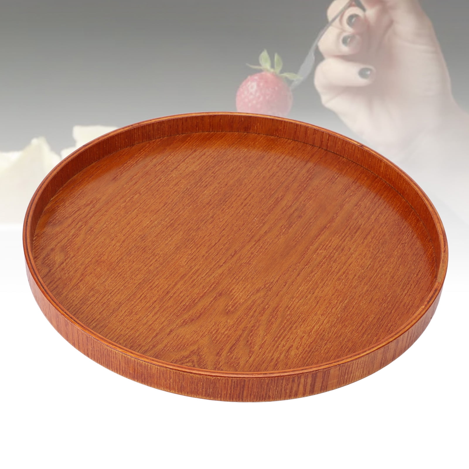 Wooden Serving Tray Round Serving Platter for Home Decor Farmhouse Brown