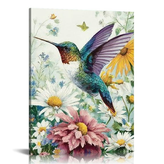 RKSupls Watercolor Hummingbird Canvas Wall Art, Canvas Prints Wall Art for Living Room Bedroom Bathroom Office, Art Print Painting for Home Decorations,12x16in