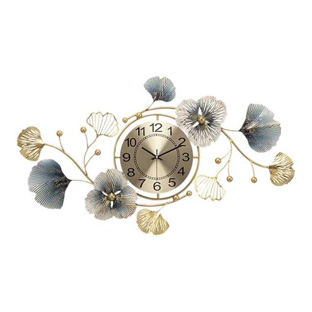 Relojes colgantes de pared nórdicos, hoja de Ginkgo, arte del hierro, ambiente silencioso, luz de lujo para dormitorio, tienda, Hotel, decoración de pequeñas horizontales Sunnimix Reloj de pared