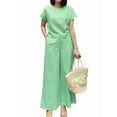 thumbnail image 3 of Women'S 2 Piece Set - Boat Neck Half Sleeve Top & Wide Leg Pants with Pockets, Casual for Work, Travel Light Green XL, 3 of 6