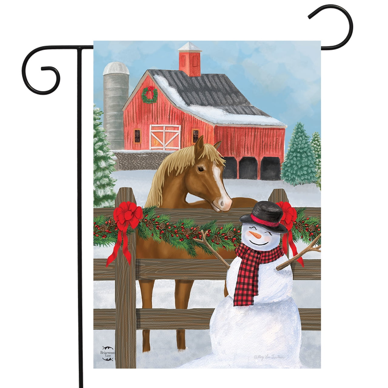 Snowy Stable Winter Garden Flag Horse Snowman 12.5" x 18 ...
