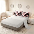 thumbnail image 4 of Manfei Blush Pink Geometric King Bedding, Abstract Grid King Bed in a Bag, Black White Pink Gray, Gray Reversible 7pcs, 4 of 6