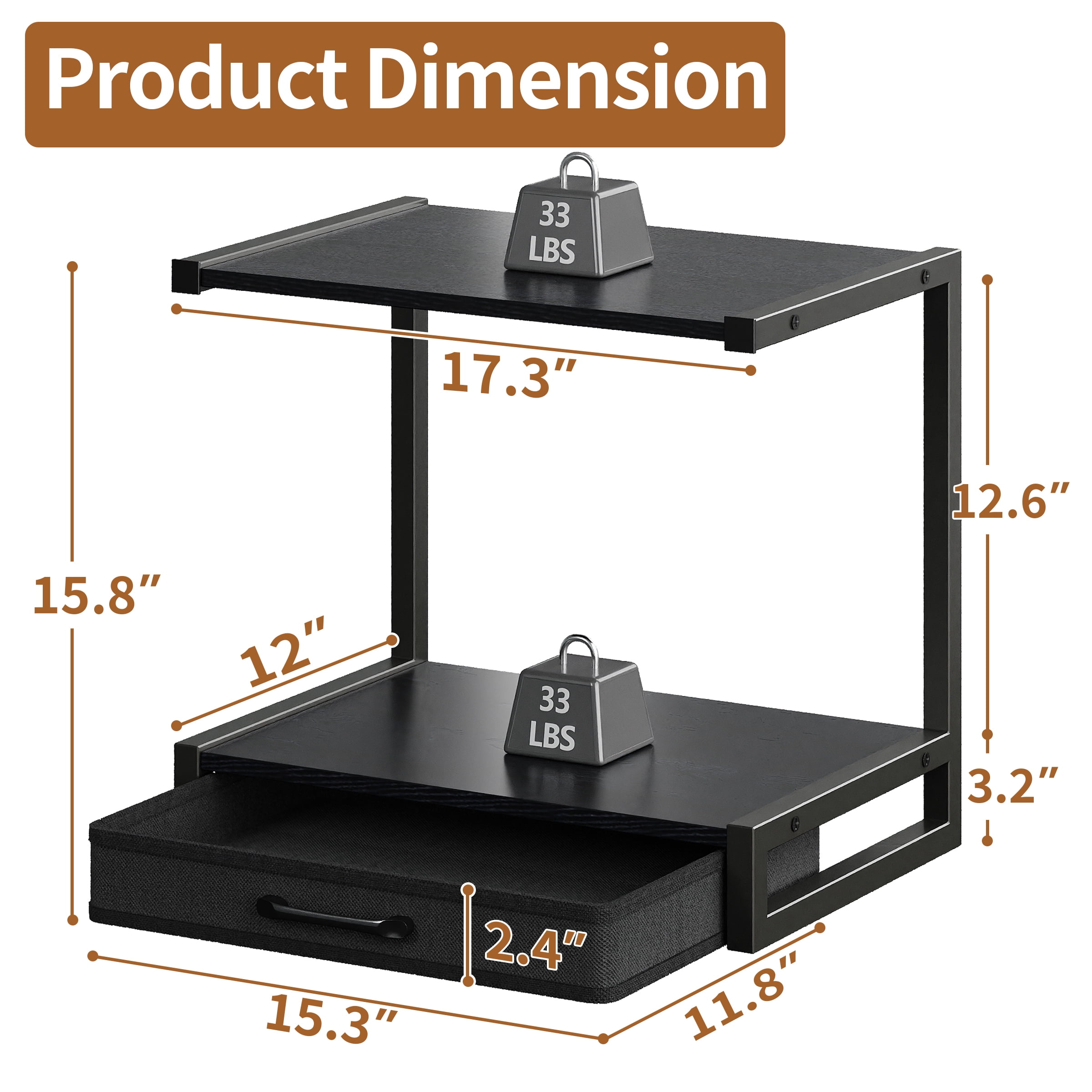 MIN EN WIN 2-Tier Monitor Stand Riser with Fabric Drawer, Sturdy Desk Organizer for Adult Home Office