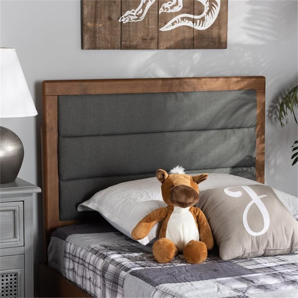 Baxton Studio Dexter Modern and Contemporary Dark Grey Fabric  and Walnut Brown Finished  Twin Size Headboard,Wholesale