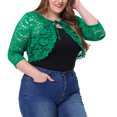 thumbnail image 1 of Cárdigan de encogimiento de hombros de talgrande pamujer, mangas 3/4, chaquetas de bolero de corte frontal con lazo de encaje floral Verde oscuro XXL, 1 of 6