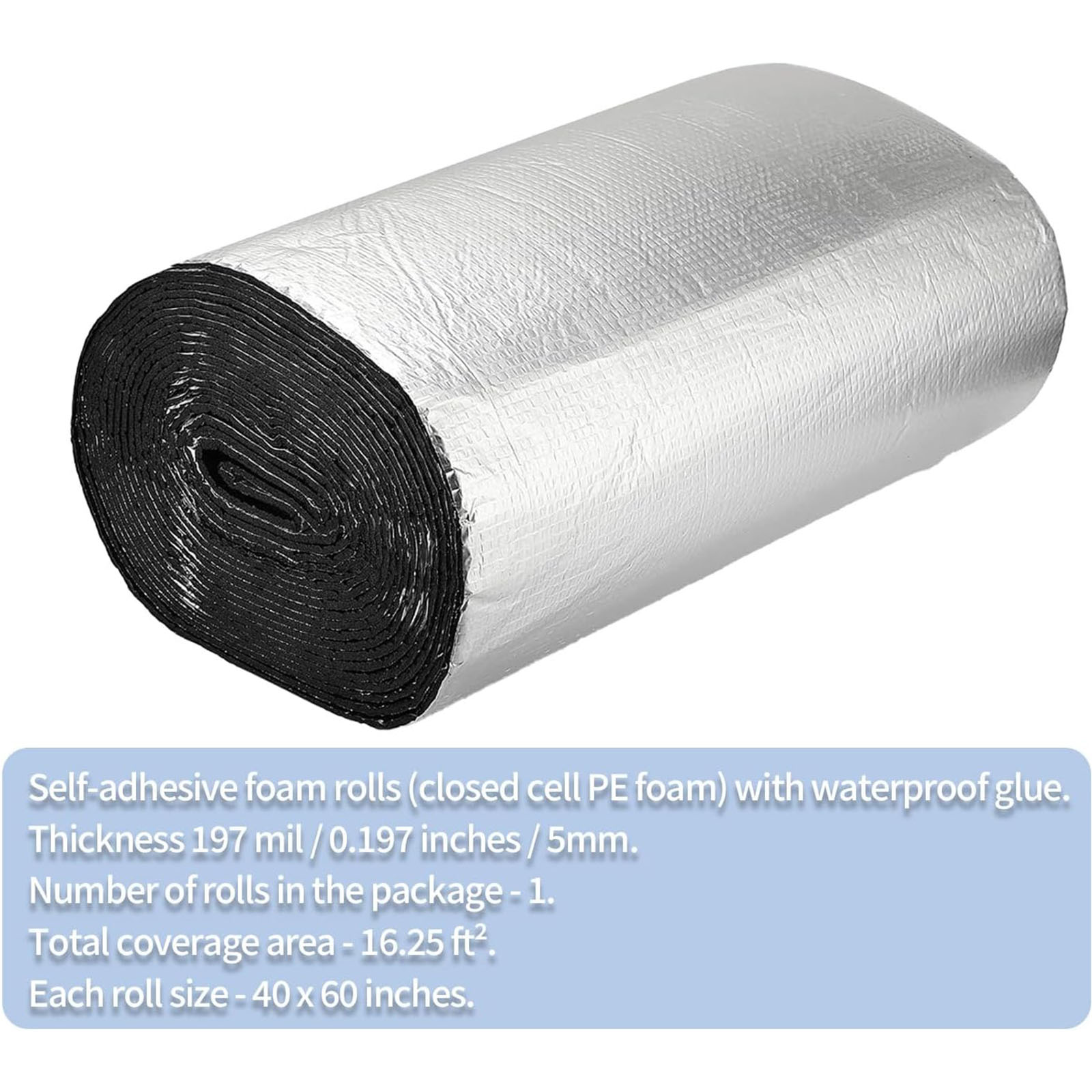 Che Yi Bao 197mil Car Sound Deadening Mat 16.25 sqft Self-Adhesive Sound Insulation Acoustic Foam, PE Foam Sound Deadener Material & Heat Barrier 40"(W) x 60"(L)