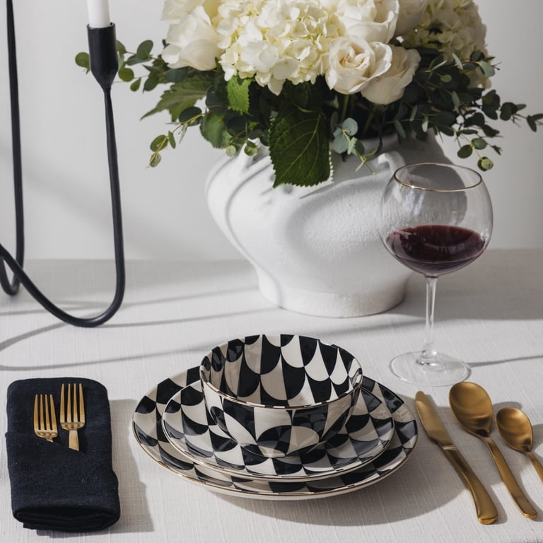 Thyme & Table Emmett 12-Piece Ceramic Dinnerware Set Black and