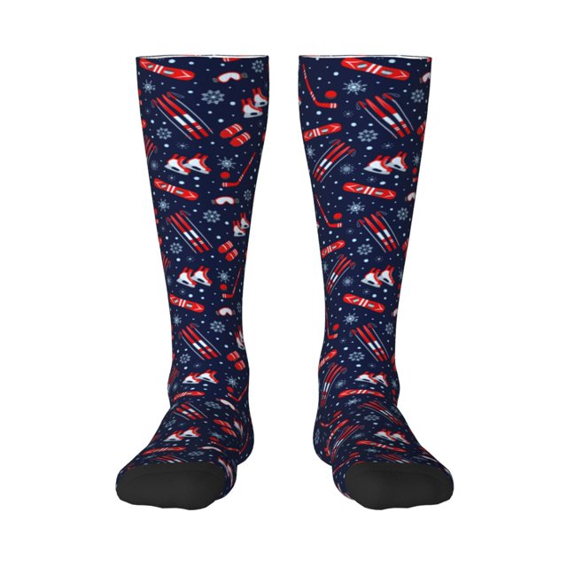 Xecao Winter Sports Fun Pattern Pattern Adult Stockings with Color-Block Design and 3D Print, Breathable Comfortable Hosiery for Daily Wear and Sports
