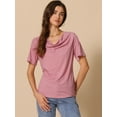 thumbnail image 2 of DARING DIVA Women's Cowl Neck Short Sleeve Casual Stretchy Blouse 2XL Red, 2 of 6