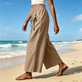 thumbnail image 5 of CQONEPT Wide Leg Pant for Womens Elastic Waist Elastic Waist Crop Pants Casual Flowy Loose Fit Trousers with Pocket Khaki S, 5 of 6