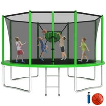 Jump Into Fun Trampoline 12FT 8 10 14 15 16FT Outdoor Trampoline for Kids and Adults with Enclosure and Basketball Hoop, 1200LBS Weight Capacity for 4-5 Adults and Kids, Easy Assembly