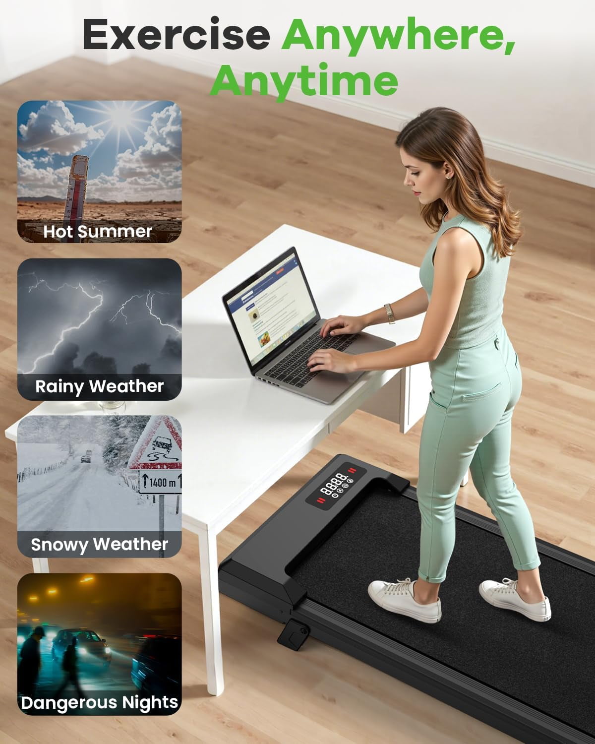 Evitormill Walking Pad, Under Desk Treadmill, Compact Walking Pad for Home & Office, 2.5HP Quiet Motor, 33.5'' Running Belt, Supports 265 Lbs (Black)