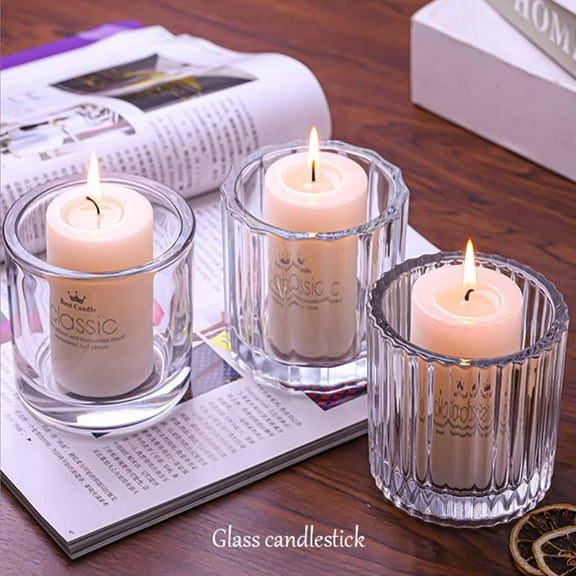 Glass Candlestick Holders Tea Light Candle Holders Votive Candle Stick Candle Holder Striped Double Layer Glass Tea Cup for Dining Table Wedding Party Home Decor