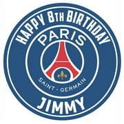 7.5 Inch Paris Saint Germain FC Cake Topper - Round Edible Birthday Cake Decorations, Happy Birthday Cake