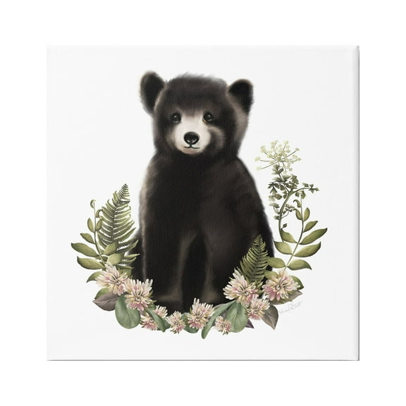 Stupell Industries Floral Bramble Bear Animals & Insects Painting Gallery Wrapped Canvas Art Print Wall Art, 17 x 17