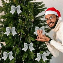 EWASWON 10 Pack Silver Christmas Bows - Festive Holiday Decorative Bows for Christmas Tree, Gift Wrapping & Home Party Decorations