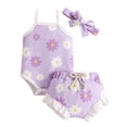 thumbnail image 1 of TZEWGL Outfit Sets For Child Fashion Sleeveless Ruffles Ribbed Romper Bodysuit Prints Shorts With Headbands 3Pcs For Kids size 6-12M, 1 of 8