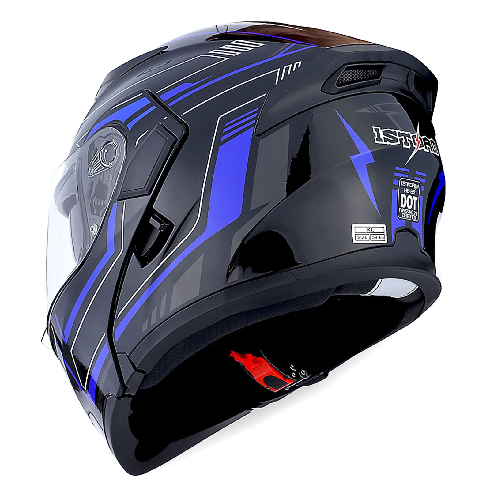 1Storm Adult Motorcycle Modular Flip up Street Bike Full Face Dual Visor Helmet HB-B89CLS Arrow Blue
