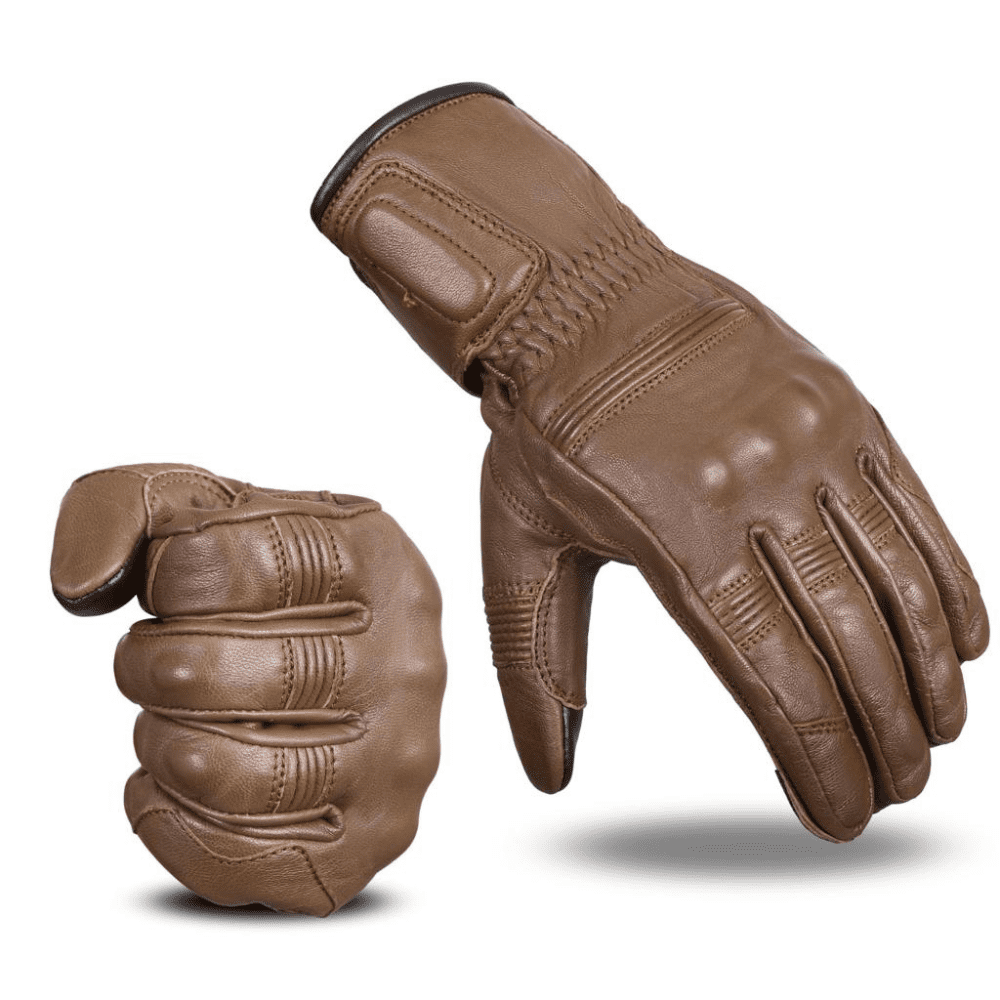 Premium Leather Motorcycle Gloves (Brown) Comfortable Riding Protection, Full Gauntlet with Mobile Touchscreen Fingers With CE Armour Biker Protection