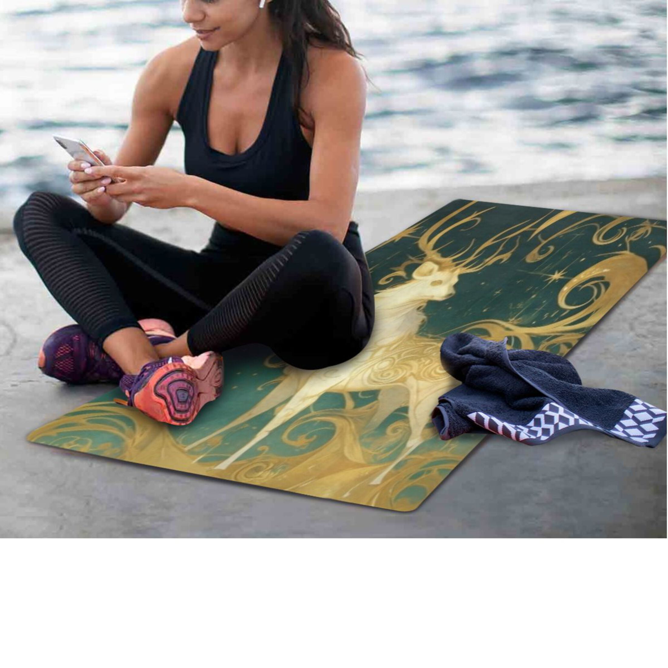 BZSMCE Yoga Mat Women Fitness Mat Elegant Gilded Deer Pattern