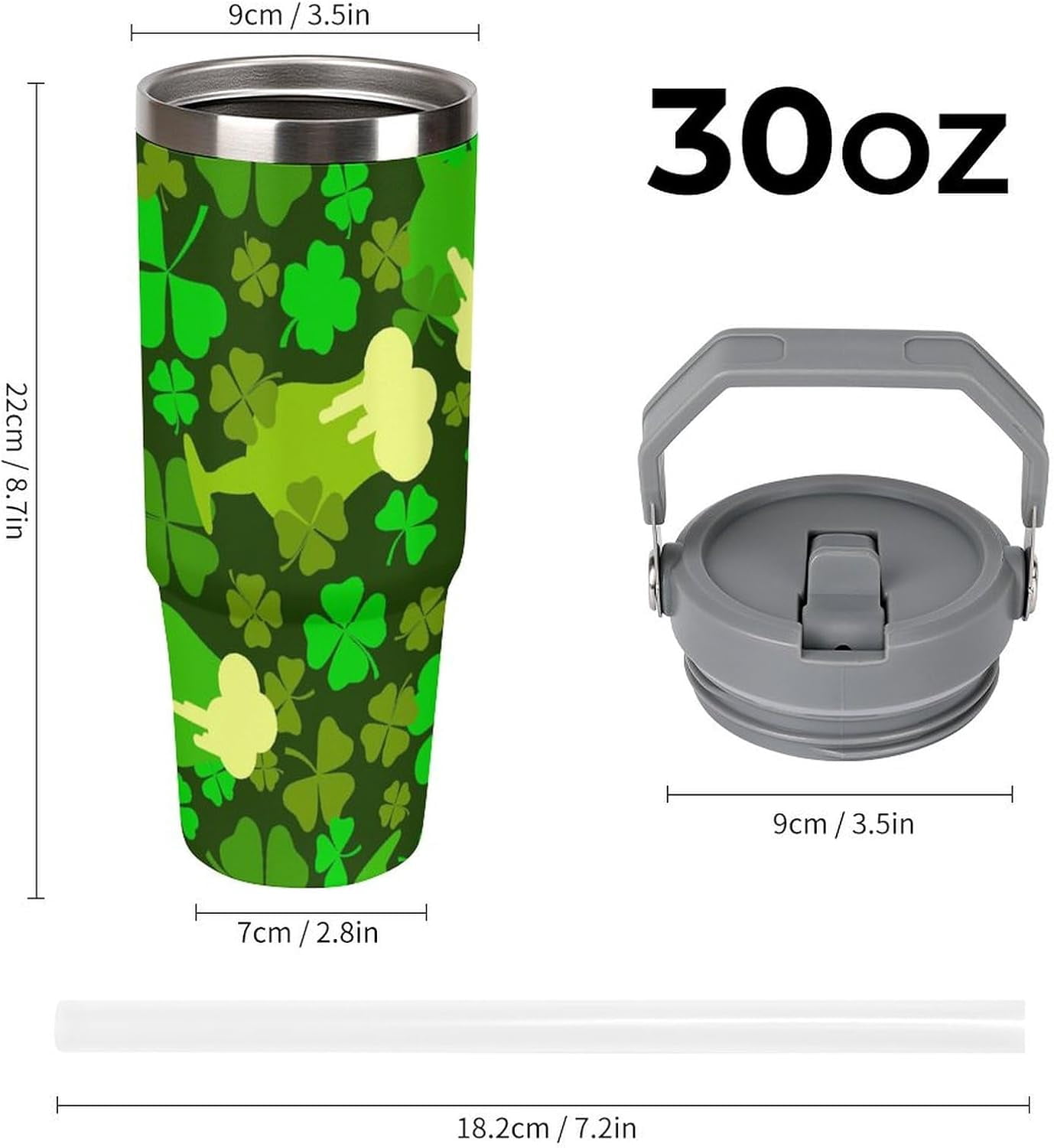 30oz Tumbler with Handle Travel Mug Straw with Lid,Clover Glasses Beer Insulated Stainless Steel,Leak Proof,Cupholder Friendly Water Iced Tea Coffee Gift