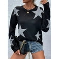 thumbnail image 6 of Women'S Star Pattern Crew Neck Drop Shoulder Casual Sweater Pullover Knitwear Black S, 6 of 8