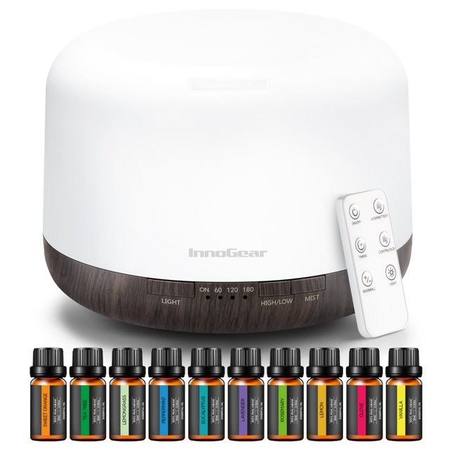 Set de difusor de aromaterapia InnoGear de 500 ml con 10 aceites esenciales