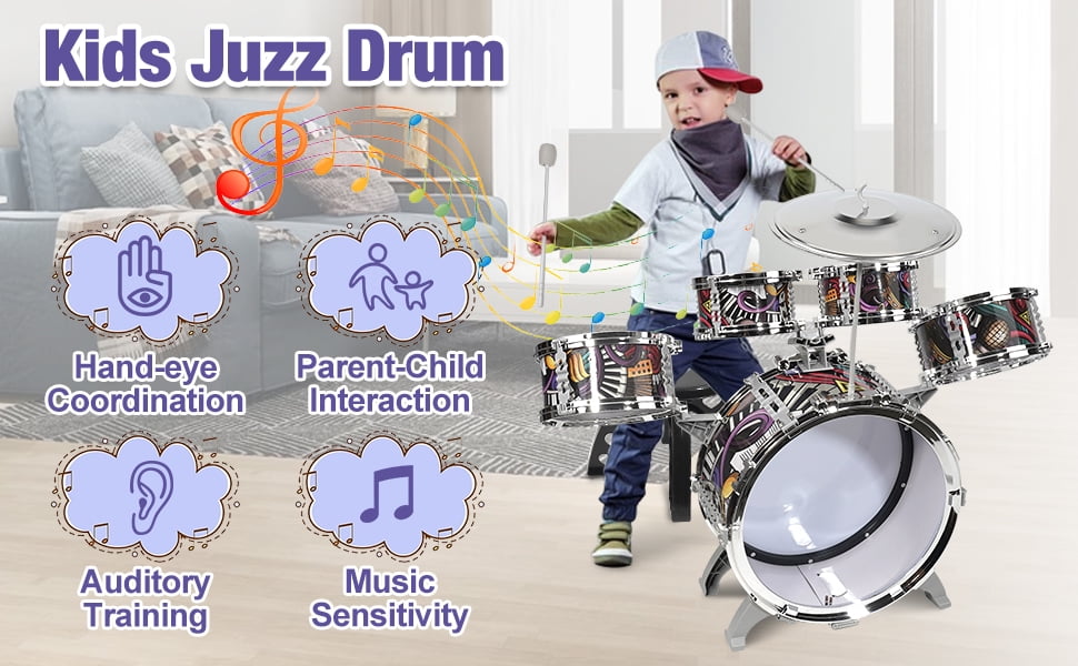 Kids Toddlers Drum Set with 5 Piece High Mini Musical Jazz Drum Kit for Beginners Kids Musical Instruments Toys Gifts for Age 3 4 5 6 7 8 9 10 11 12 Year Old Boys Girls Baby Children