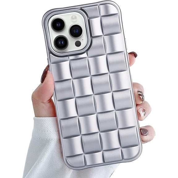 iPhone 14 Pro Max Case, iPhone 14 Pro Max Phone Case Cute 3D Plaid Desgin Flexible Soft Silicone Slim Case Shockproof Protective 6.7 inch iPhone 14 Pro Max Phone Cases for Women Men, Sliver