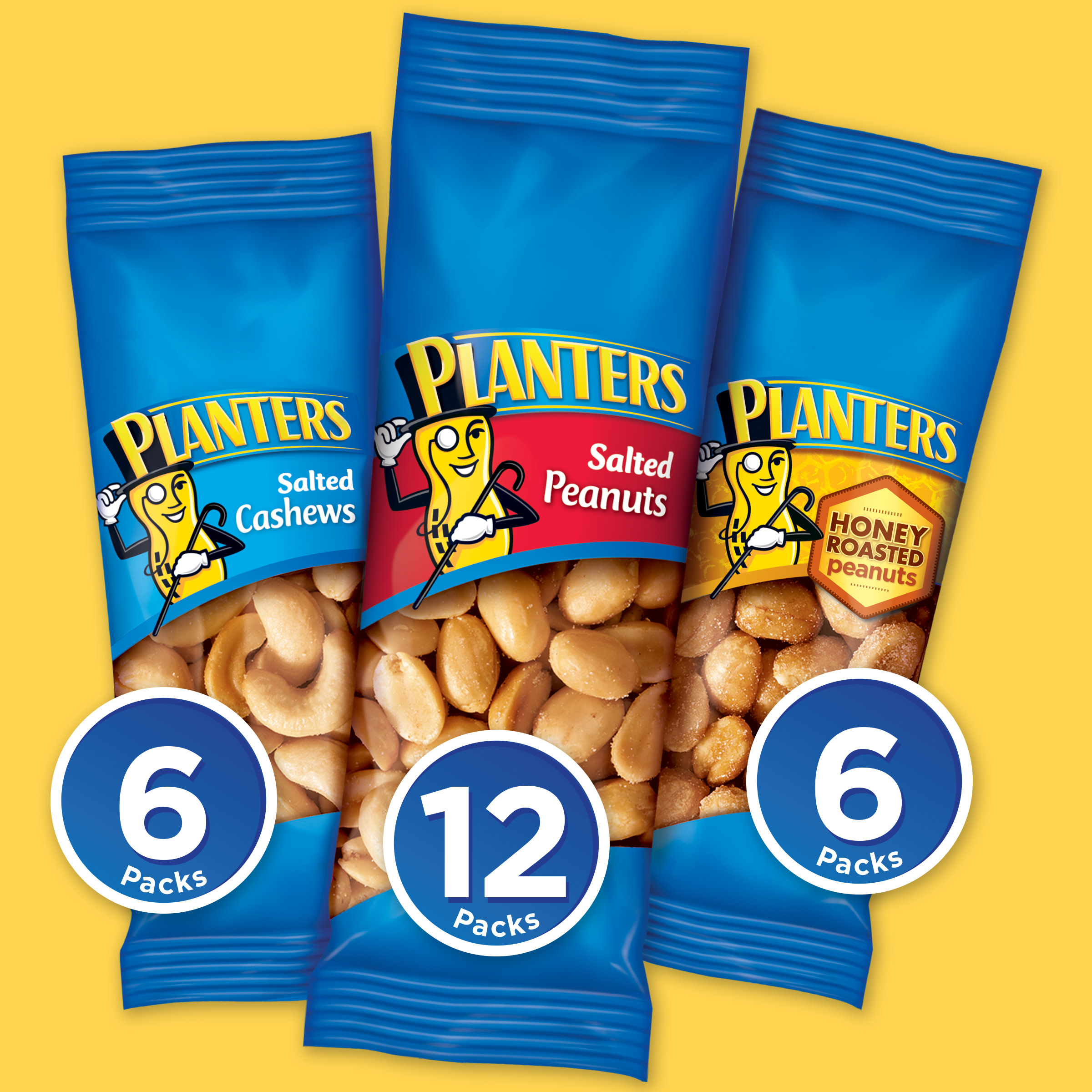 Planters Salted Cashews, Salted Peanuts & Honey Roasted Peanuts Variety Pack, 24 ct Packs - image 3 of 15