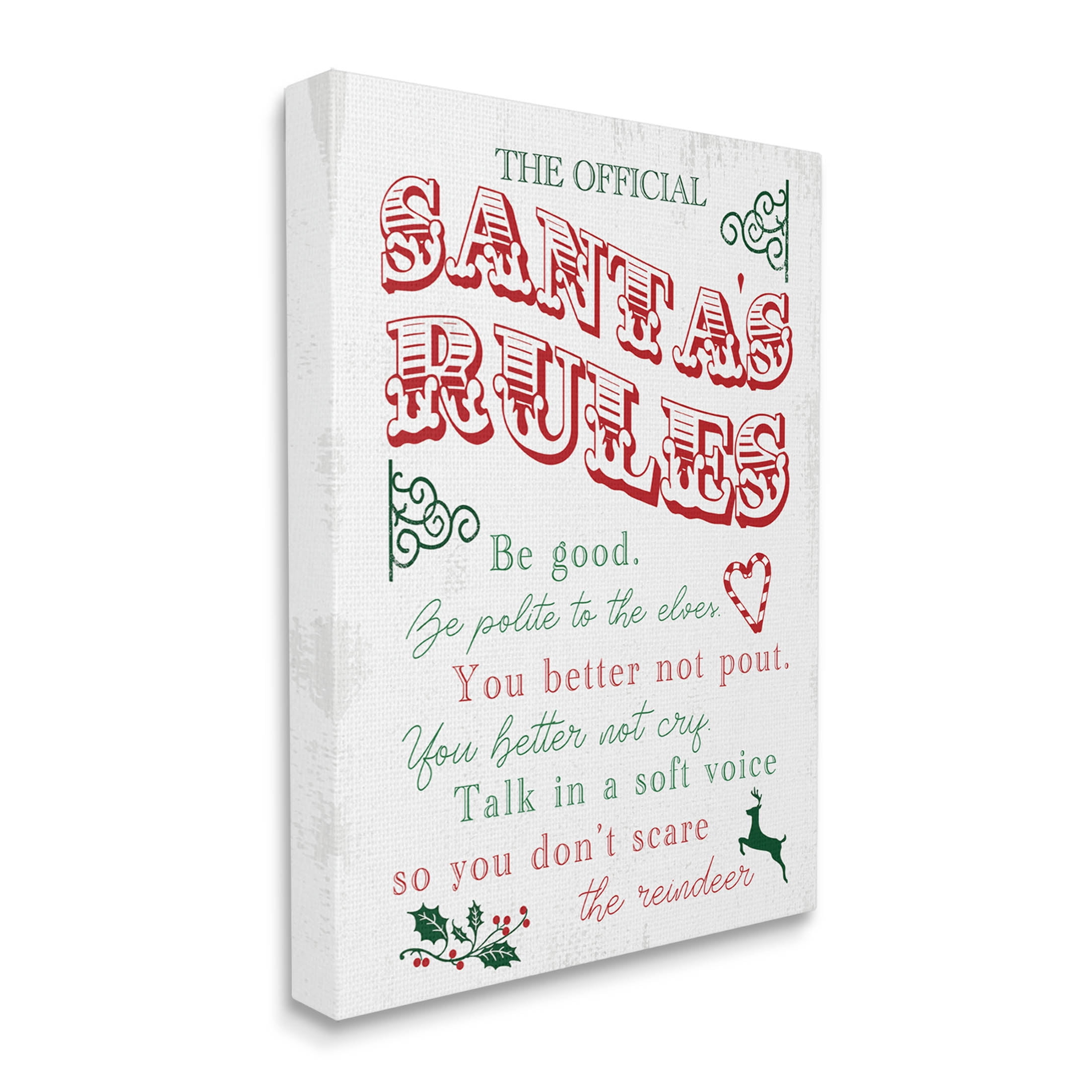 Official Santa's Rules Christmas List Holiday Graphic Art Gallery Wrapped Canvas Print Wall Art