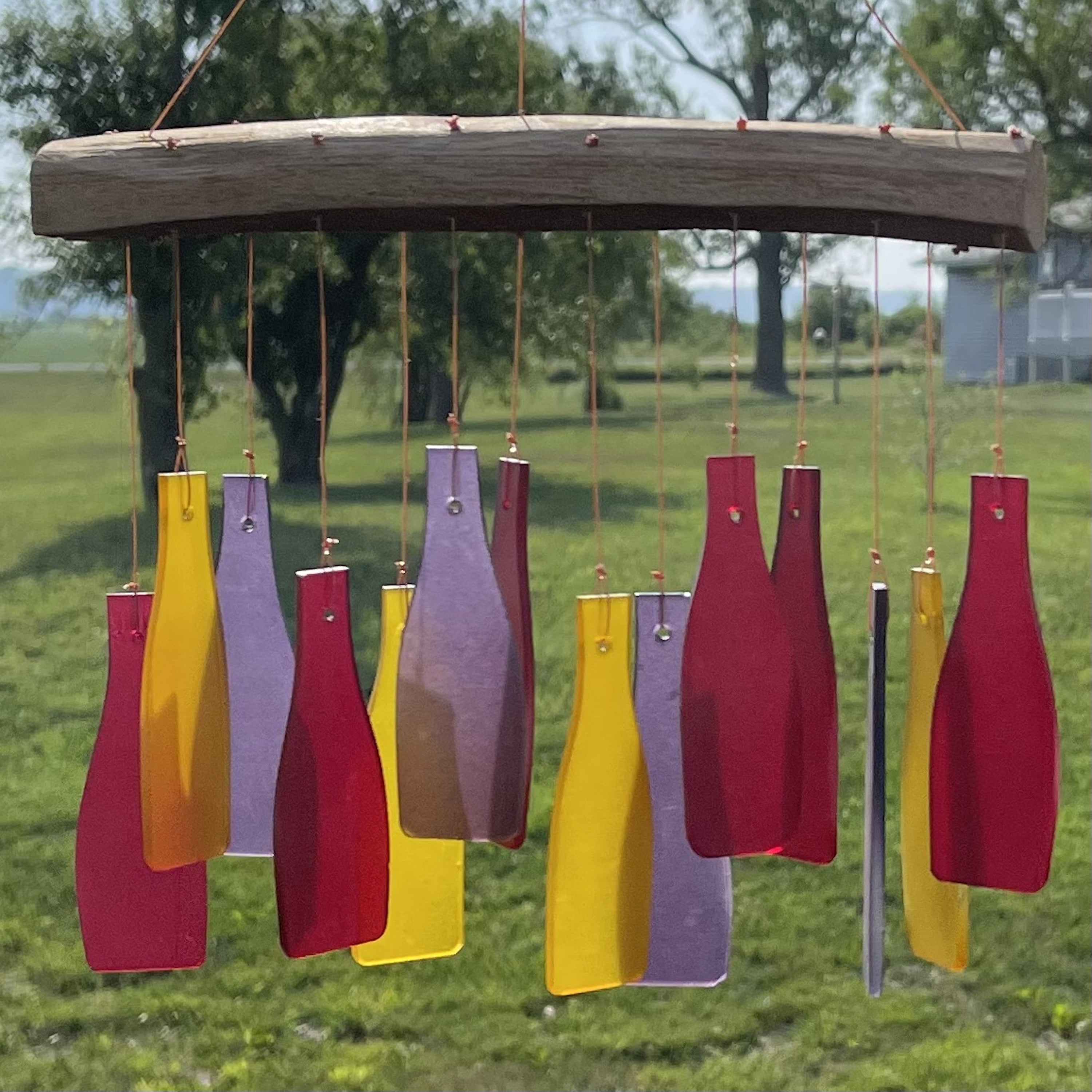 Blue Handworks Wind Chimes Wine Bottles Sandblasted Glass Wind Chime for Outdoor