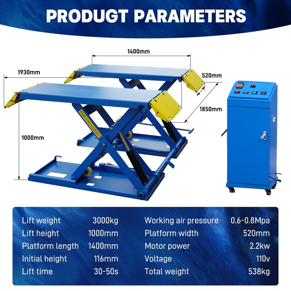 6614 lbs Mid-Rise Scissor Lift for Home Garage - 110V/60Hz Portable Car Lift with Pneumatic Release & 39.4" Lift Height - Heavy Duty Auto Lift for Truck & SUV Repair