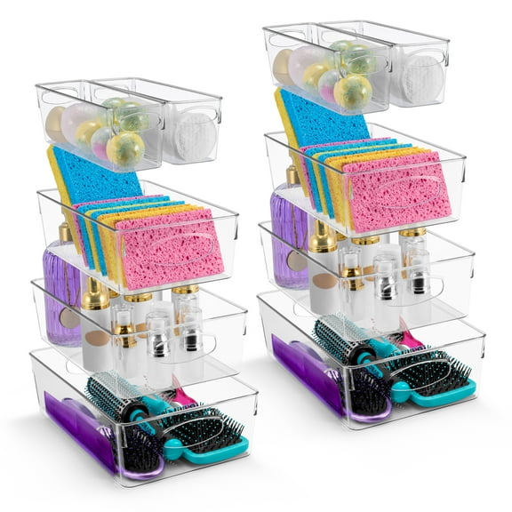 Sorbus 10 Pack Clear Plastic Storage Bins, Clear Organizer Bins with Handle for Kitchen, Pantry, Cabinet, Refrigerator, Craft, Toys, Clothes, Closet, Under Sink, Bathroom Organizers and Storage