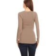 thumbnail image 4 of Women's Basic Stretch Pull On Casual Long Sleeve Scoop Neck Fitted Solid T-Shirt Top Mocha L, 4 of 5
