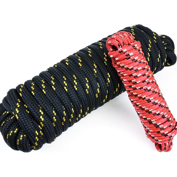 Wellmax Diamond Braid Nylon Rope, 1/2 in X 50 Foot with UV Protection and Weather Resistance, Black