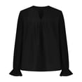 thumbnail image 4 of under $5 JINMGG Womens Tops,Women Blouse Tees Shirts Tops V-neck Pleated Long Sleeve Solid T-Shirt,Black L, 4 of 6