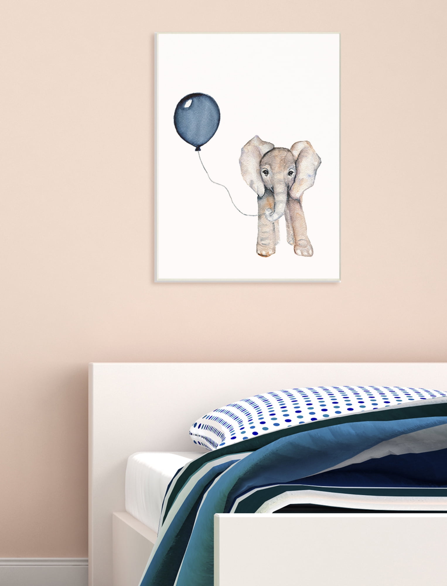 Baby Elephant with Blue Balloon Oversized Stretched Canvas Wall Art, 24 x 1.5 x 30