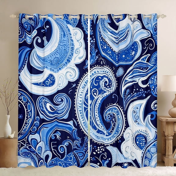 Homewish Bohemian Paisley Black Out Curtains for Female Men Women,Boho Hippie Damask Curtains Pack of 2 (42x63 Each),Exotic Style Bedroom Curtains,Lightweight Room Decor