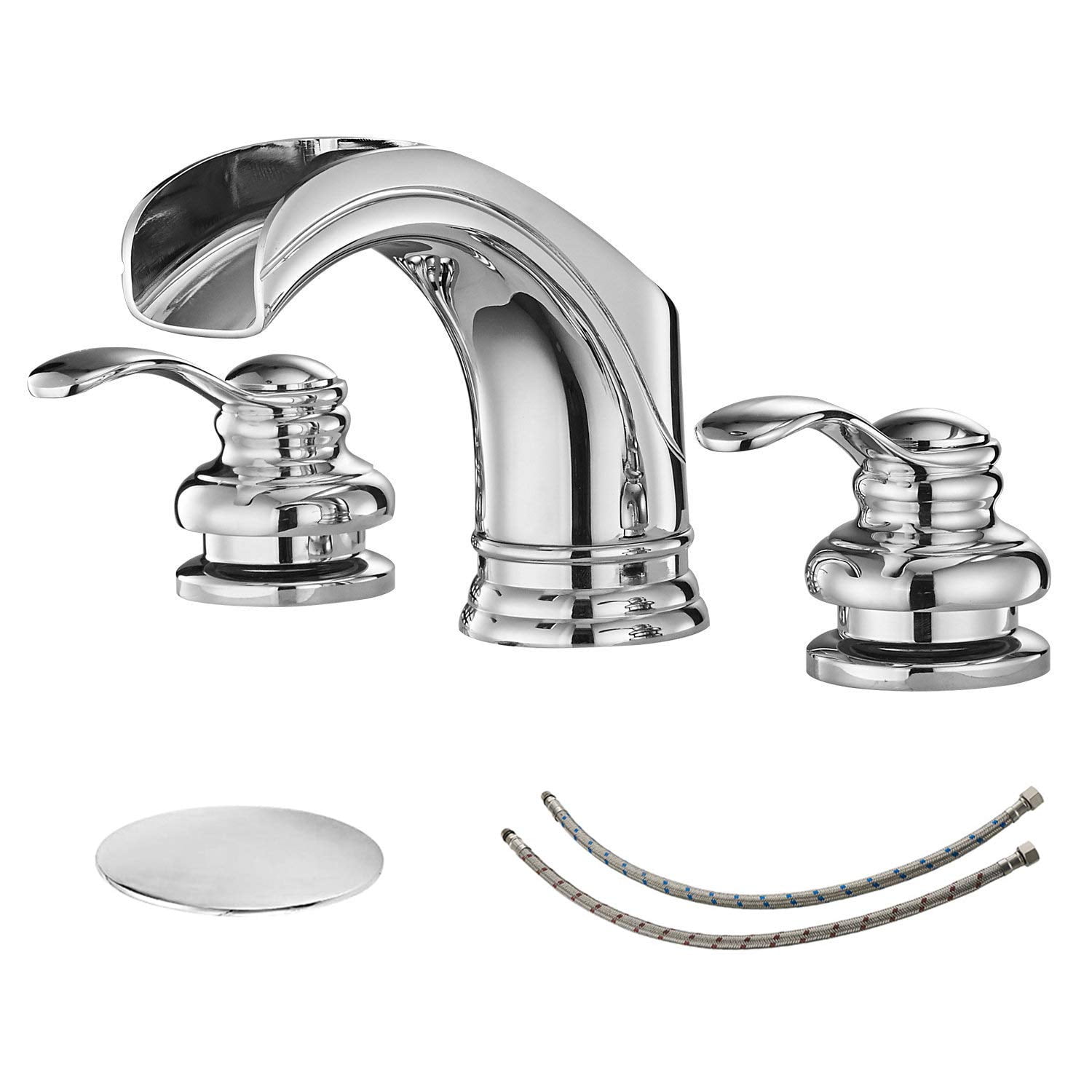 BWE Widespread Bathroom Faucet Chrome 2-Handle 3 Holes 8 inch Waterfall ...