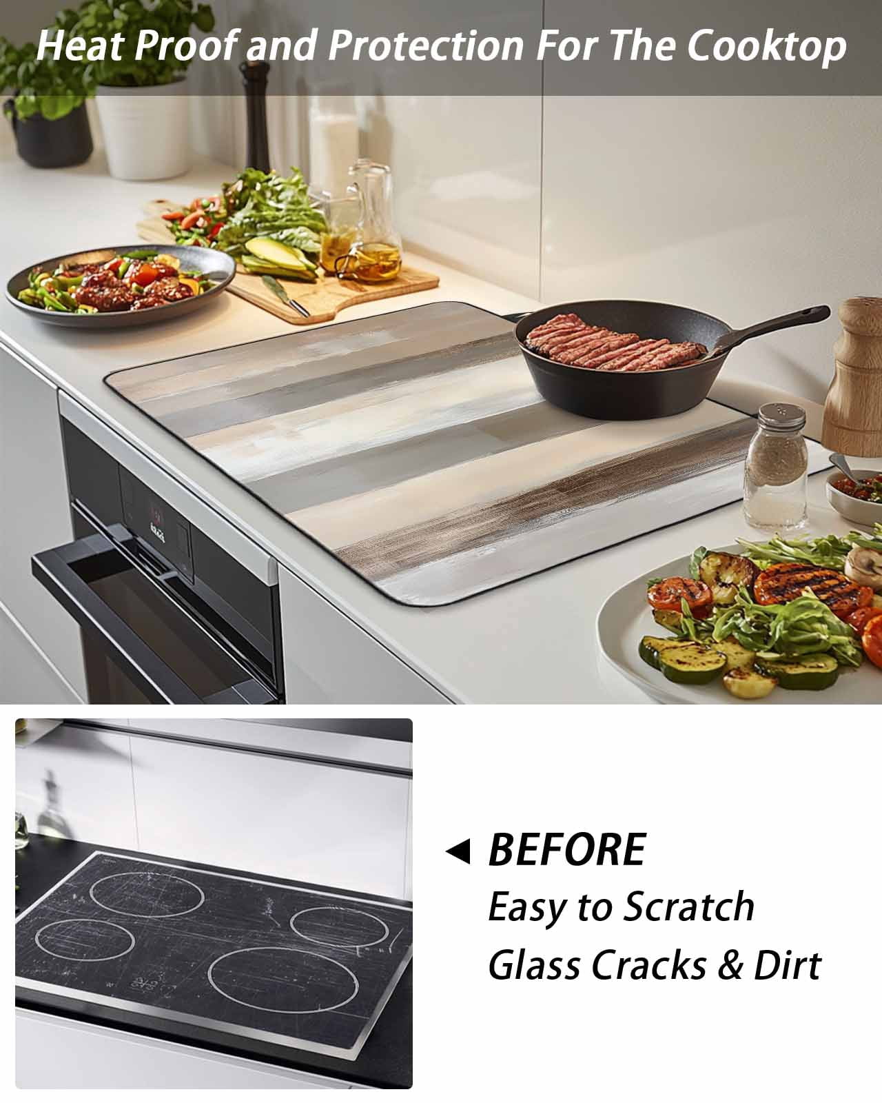 Stove Top Covers for Electric Stove, Brown Grey Glass Stovetop Cover Protector, Abstract Neutral Textured Modern Minimalist Induction Cooktop Protector Oven Mat for Kitchen Countertop 24"x21"