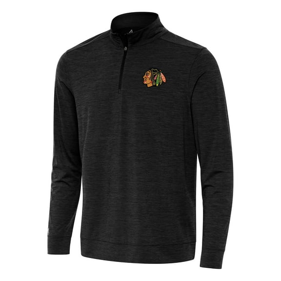 Men's Antigua Heather Black Chicago Blackhawks Bright Quarter-Zip Top