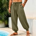 thumbnail image 7 of WULMLEO Mens Harem Pants Casual Elastic Waist Drawstring Baggy Hippie Trousers Cotton Linen Boho Yoga Beach Pants Army Green M, 7 of 7