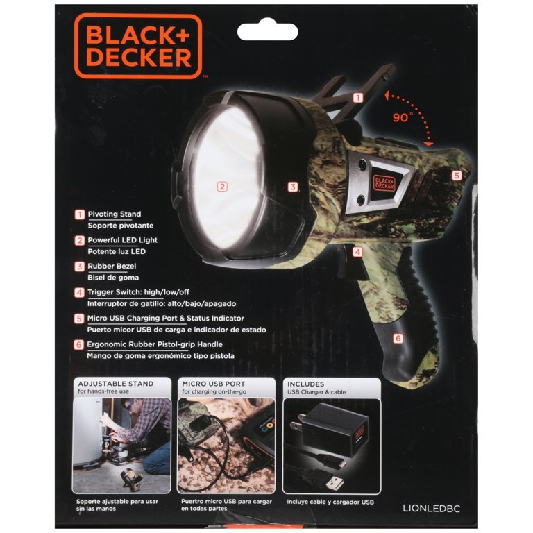 BLACK+DECKER Rechargeable 600 Lumens 5-Watt LED plus USB Lithium-Ion  Hand-Held Portable Handheld Spotlight LIONLEDB - The Home Depot