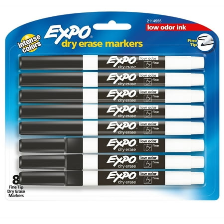 EXPO Low Odor Dry Erase Markers, Fine Tip, Black, 8 (Best Way To Get Dry Erase Marker Out Of Clothes)
