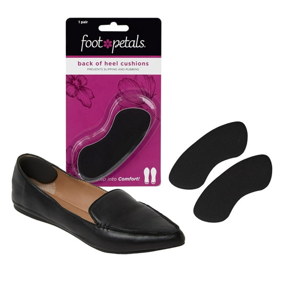 Foot Petals Unisex Adult Scalloped Back Of Heel Cushion Inserts, Protectors, Comfortable Grip For Pain Relief And Sizing, Black, 3 Pair Pack Of 3 US