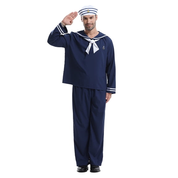 Ceisia Men's Sailor Costume Set Navy Blue Outfit with Hat for Halloween Cosplay Party Dark Blue XXL Gifts for Father