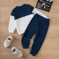 thumbnail image 4 of NOLDARES Toddler Boys Girls Fall Clothes 2Pcs Letter Print Sweatshirt Pullover Tops with Pants Unisex Baby Outfit Set Size:3-4 Y,Navy, 4 of 9